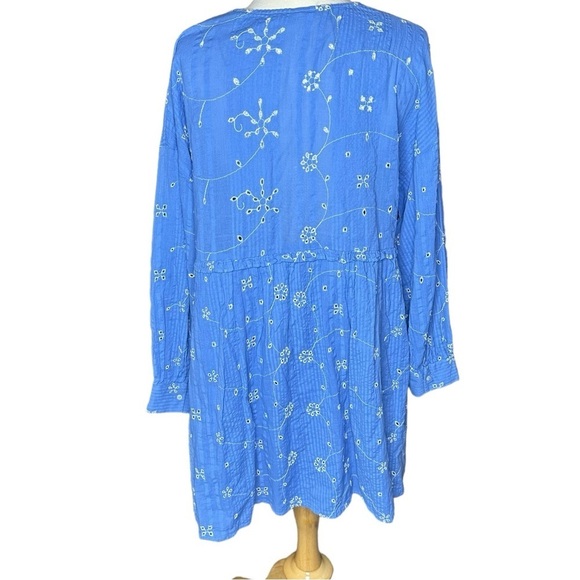 Zara NWOT Embroidered Mini Dress Size Medium Blue Babydoll Bohemian - Picture 6 of 8
